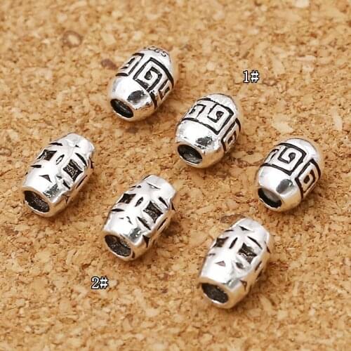 S925 Sterling Silver Jewelry Vintage DIY Accessories Square Pattern Rugby-Shaped Bucket Beads Spacer Beads Wholesale