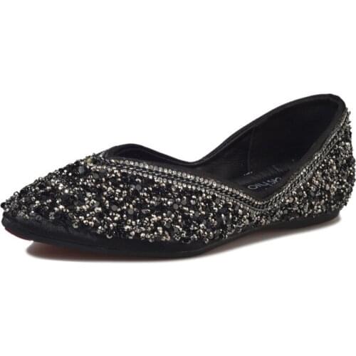Silver glitter ballet flats women pointed toe metal chains mules shoes V open sequined espadrilles women zapatos de mujer y558