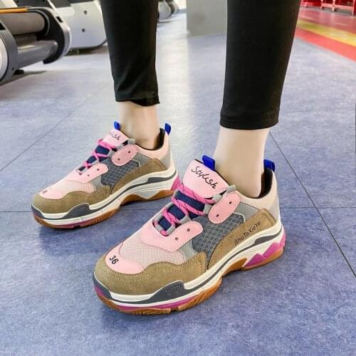 New Arrival Womens Spring,Summer Platform Sneakers Pink Gray Rubber Sole Shoes Running Tennis Shoes for chunky Casual Shoes