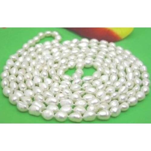 White pink 7-9mm BAROQUE Freshwater Pearl 80" for Women Jewelry Necklace