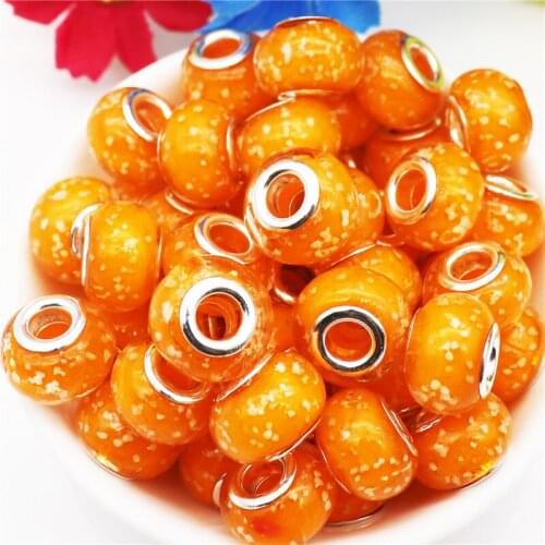 10 Pcs Color Luminous Large Hole Glass Beads Fit Pandora Bracelet Women Snake Chain Cord DIY Pendant Necklace for Jewelry Making