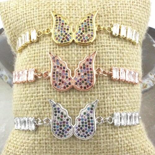 10pcs/lot New design colorful wing shape cz connector bracelet,plated cubic zircon component,popular bracelet cheap wholesale