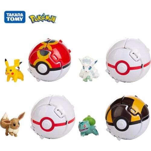 4Pcs/Set Pokemon Pikachu Bulbasaur Vulpix Eevee Pet Elf Ball Pocket Monster Deformation Pokeball Anime Figures Model Toys Gifts
