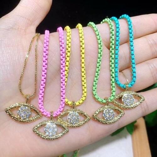 5Pcs Luxury Fashion Enamel Box chain Delicate Crystal Zircon Eye Charm Pendant Necklace For Women Boho Jewerly