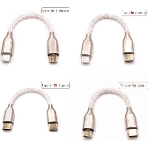 8-core 5N sterling silver Type-c to typec Lightning Micro USB-A USB-B HiFi Audio amplifier OTG Converter Adapter Charging Cable