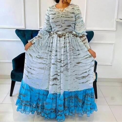 MD African Kaftan Dresses For Women Patchwork Ruffle Maxi Dress Ankara Dashiki Print Robe 2 Piece Suit Vetement Femme 2021 Gown