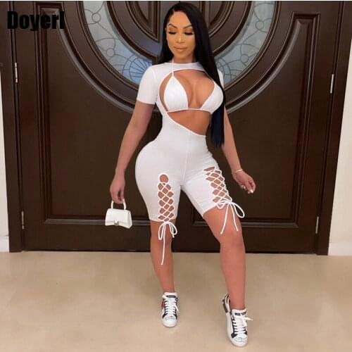 Hollow Out Sexy Two Piece Outfits for Women Party Club Festival Clothing Lace Up Shorts and Top Set Women Clothing Sets Summer