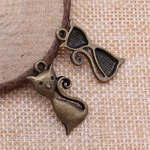 Free shipping 50pcs 25x12mm antique bronze Cat charms diy retro jewelry fit Earring keychain hair card pendant accessories