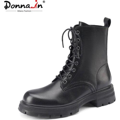 Donna-in 2021 Retro Brown Martin Boots for Women Genuine Leather Round Toe Lace-up Platform Ankle Boots Female Autumn New