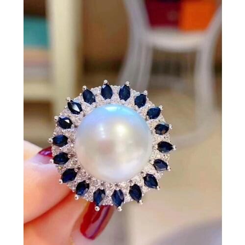 D321 Pearl Ring FIne Jewelry Pure 925 Sterling Silver Natural 12-13mm Fresh Water White Pearls Rings for Women Fine Presents