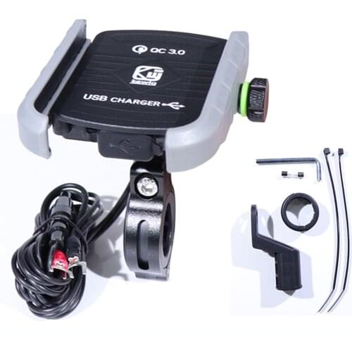 Motorcycle Phone Holders Aluminium QC3.0 USB Fast Charging 360° Rotate Motorbike Phone Holder Mount with USB Charger