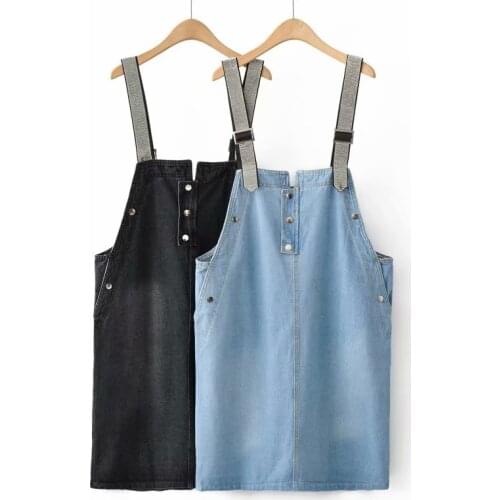 Plus Size Denim Suspender Skirt For Women In Autumn Strap With Bright Diamond Decoration Jeans Dress Large Size For Fatwomen