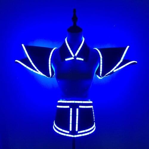 EC85 Ballroom dance led costumes dj stage dress shoulder skirt RGB colorful wears ds outfits bar performance bodysuit clothe tie