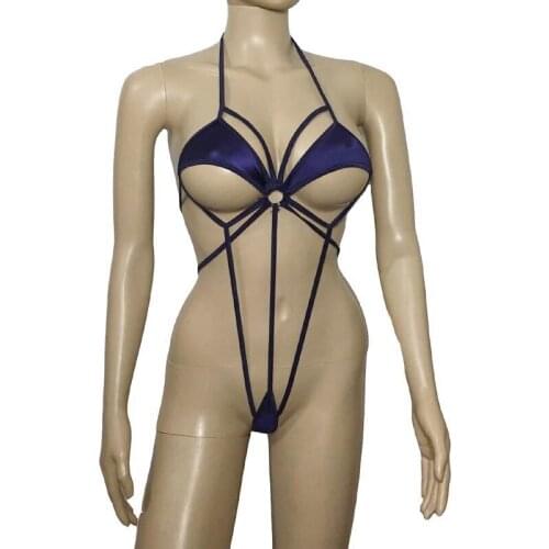 Glossy One Piece Strappy Micro Bikini G String Back Teddy Thong Microkini Bikinis for Women Bottom Beach Tanning Microbikin