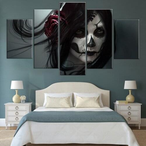 Day of the Dead Face Group Painting Room Decor Print Poster Picture Canvas Home Decoration 5 PIeces/set frame