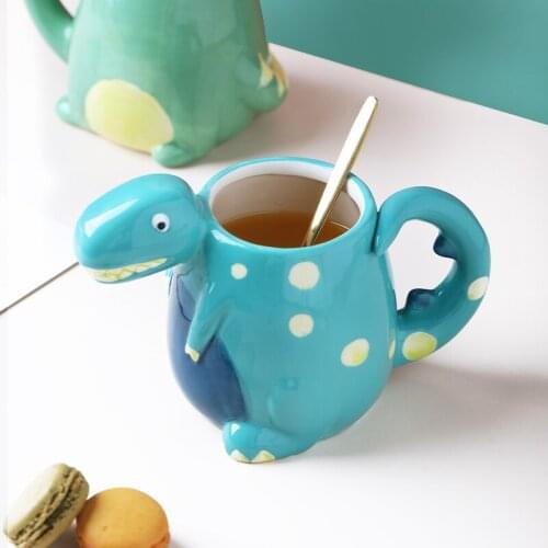 Breakfast Cup Water Cup Good-looking Cute Childrens Ceramic Milk Cup Oat Cup Creative Personality Little Dinosaur Mug