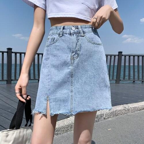 Summer Womens Short Casual High Waist Was Thin Hip Wrapped Denim Mini Skirt Faldas Mujer Moda 2021 Korean Fashion Clothing A118