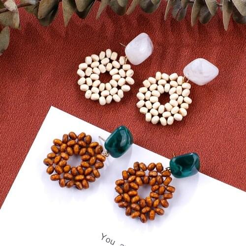 Lifefontier Bohemia Wooden Beads Hanging Earrings for Women Large Wood Dangle Earrings Boho Female Fashion Jewelry 2021