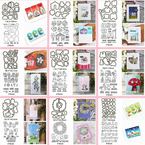 Merry Christmas Santa Wearth Pig Cute Animals House Flower Letter Metal Cutting Dies Match Clear Silicone Stamps Decorate Cards