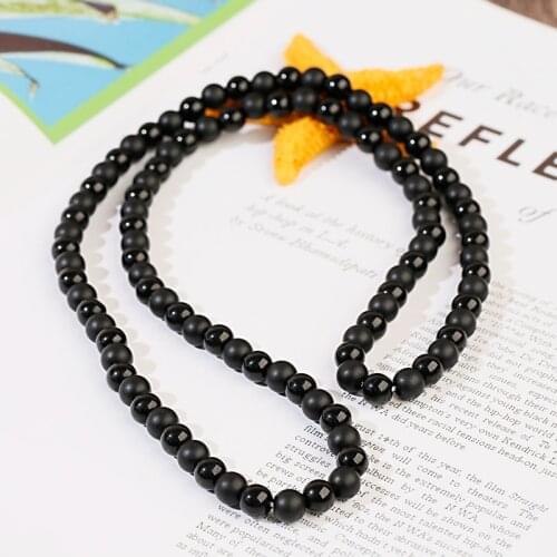 Fashion Natural Black Stone Necklace For Men Women Ethnic Charm Black Bead Yoga Necklace Male Bracelet