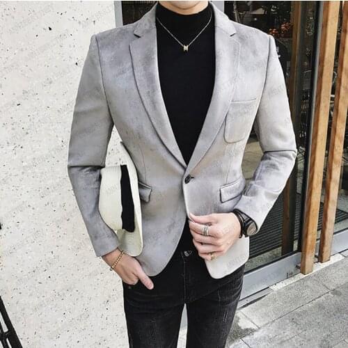 Grey Suede Men Blazer Slim Man Self-cultivation Leisure Tide Jacket Business Custom Mens Suit Coat Army green Male Blazer 2020