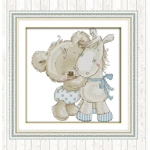 Bear and Donkey Cotton Thread Embroidery Needlework Sets Cross Stitch Kits Wall Home Decor DIY Needlework Crafts Patterns Kits