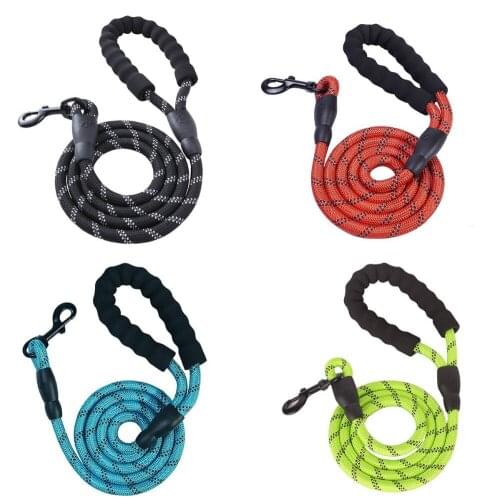 150CM Nylon Large Dog Reflective Traction Rope Durable Walking Training Pet Big Dog Collar Harness Round Medium Dog Leash