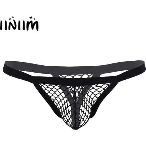 Mens Male Lingerie Panties Fishnet Fetish Hollow Out Sissy Gay Underpants Jockstraps Pouch G-String Bikini Briefs Underwear