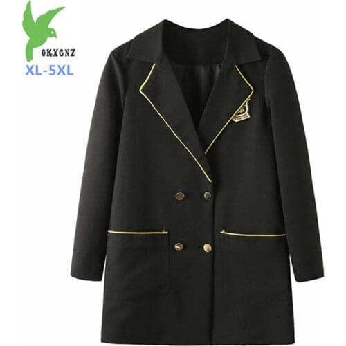 2019 New Preppy Style Plus size XL-5XL Blazer Jacket Women Spring Autumn Embroidery Outerwear Black Casual Top Suit Female G620