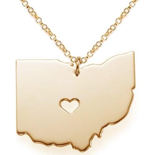 New Ohio Map Necklace Gold Silver Color Stainless Steel Ohio Map Pendant Necklace Map Memorial Jewellery