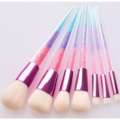 New Pretty 7 pcs Crystal Make Up Kit Diamond Shape Bag Rhinestone Refillable Makeup Brush Set