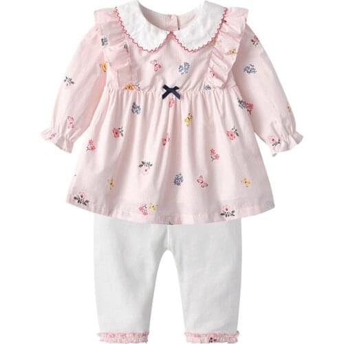 Newborn Baby Girls Clothes Set Peter Pan Collar Floral Print Tops+Leggings 2Pcs/set Outfits Casual Infant Clothing 0-2Y