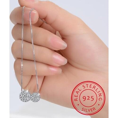 925 Sterling Silver 8mm and 10mm Double Ball Shiny CZ Zirconia Crystal Lucky Ball Pendant Necklace For Women Gift collares