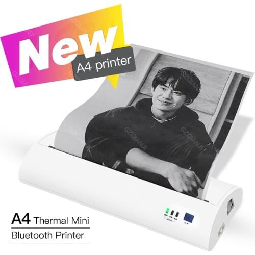 A4 Portable Thermal printer Mobile mini Bluetooth A4 photo inkless printer Built-in Battery for iOS android PC Support PDF File