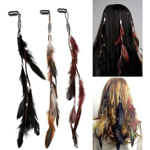 Bohemian Feather Headband Scrunchies Tribal Hair Bands Women Girl Hippie Weaving Hair Accessories Hair Clip Hair Rope Headwear