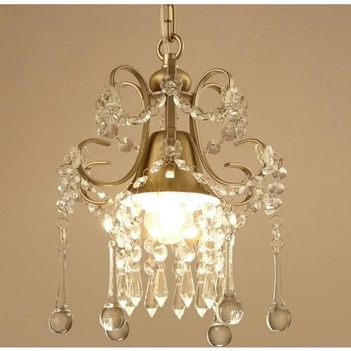 Simple crystal chandelier single head bedroom aisle balcony entrance crystal small hanging lamps, E27, white/gold Dia WF1027