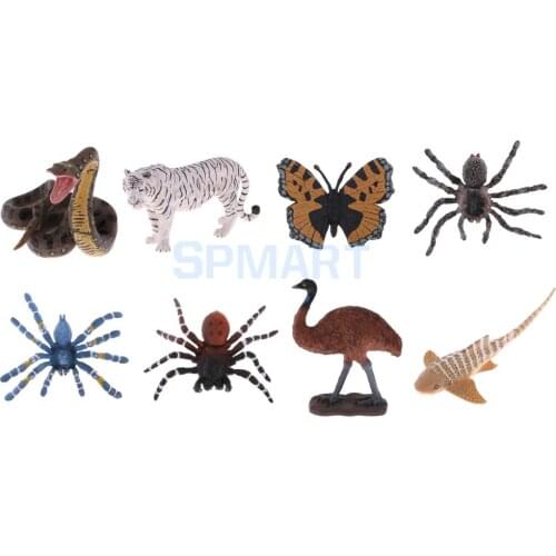 Realistic Plastic Animal Model Figures Python Tiger Nymphalidae Spider Ostrich Zebra Shark Children Kids Educational Animal Toys