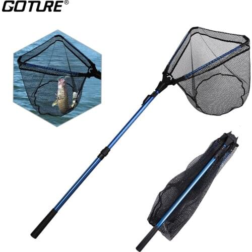 Goture 102cm 165cm 220cm Folding Fishing Net Triangular Landing Net 2/3 Sections Telescoping Pole Rubber Coated Net Network
