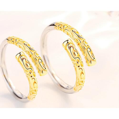 925 Sterling Silver Adjustable Exclusive Couple Rings Gold Mens and Womens Jewelry Gift Wholesale S-R543