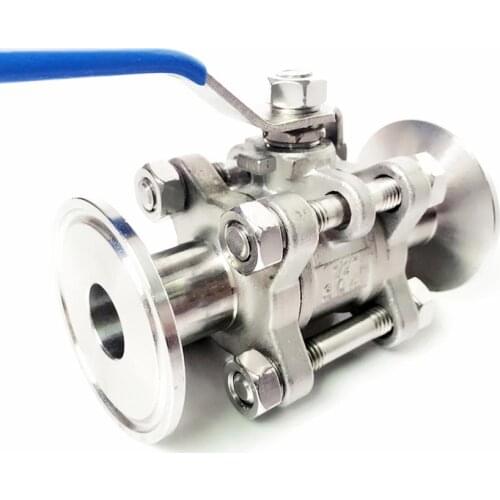 DN15 x 1.5" Tri Clamp 3-Piece Ball Shut Off Valve SUS 304 Stainless Steel Industrial