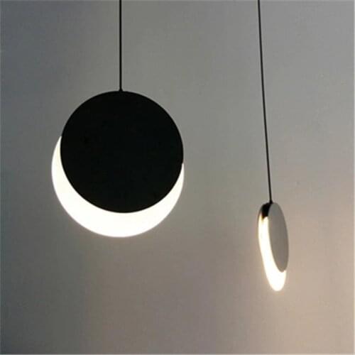 Nordic Moon Eclipse Design Bedroom Bedside Led Chandelier Creative Art Circle Living Room Restaurant Study Kitchen Lights
