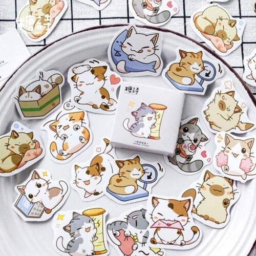 Private Pet Cat Sticky Stickers Color Paper Decoracion Scrapbooking Office Stationery School Supplies Sticker Flakes 45PCS