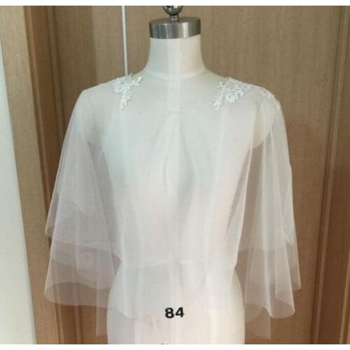 Bridal bolero coat white ivory tulle lace applique Bride Wedding Party Wraps Shrug Shawl Ball Bridesmaid Cloak