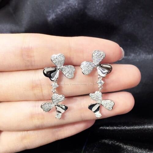 Tianyu Gems 925 Silver Clover Earrings Moissanite Diamond Jewelry Classic Drop Women Earrings Fashion Trendy Wedding Party Gifts