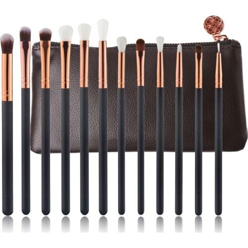 High quality synthetic hair wooden handle eyeshadow eyelash eyebrow brushes 12pcs eyes makeup brush set