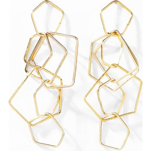 WYBU Geomatric Multilayer Dangle Drop Earrings Pentagon Long Chain 3D Metal Hoop Drop Earing For Women Gift Ear Jewelry