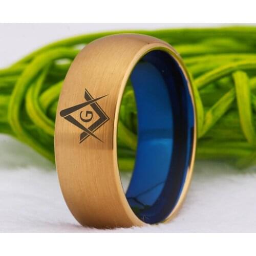 New Masonic Ring Classic 8mm Mens Tungsten Carbide Ring Masonic Compass Square Free Mason Wedding Ring Anniversary Gift Rings