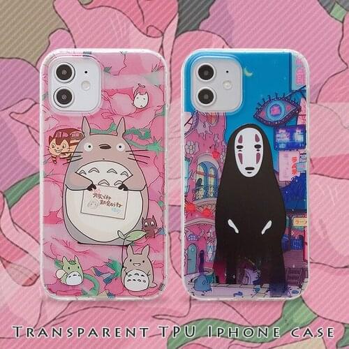 Totoro Lens Protection TPU Phone Case for iPhone 12 Pro Max 11 7 8 Plus X XR XS MAX Anime No face man Phone Protective Cover