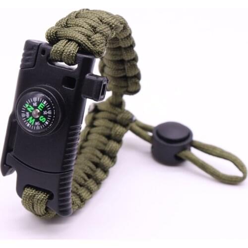 Green Military Emergency Braided Survival Bracelet With SOS Paracord Outdoor Camping Rescue Rope Bangles Compass Whistle Knife