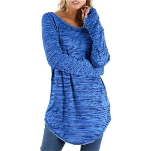 Womens Long T-shirt Fall and Winter Leisure Loose Pure Colour Pullover T-shirt with Full Batik-dyed Sleeve T-shirt and Large Si